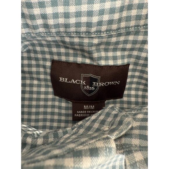 Black Brown 1826 Sz M Checker Casual Button Shirt Gray Long Sleeve Pocket Collar - Picture 6 of 8
